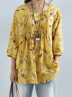 Plus Size 1XL-5XL Women's   Fashion Floral Printed 3/4 Sleeve Blouse Shirt Ladies Casual Loose Retro Color Shirt Blouse Tops - Image 3