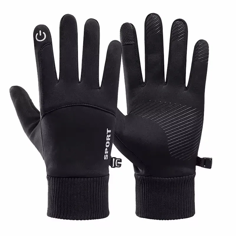 Black Winter Warm Full Fingers Waterproof Cycling Outdoor Sports Running Motorcycle Ski Touch Screen Fleece Gloves 6