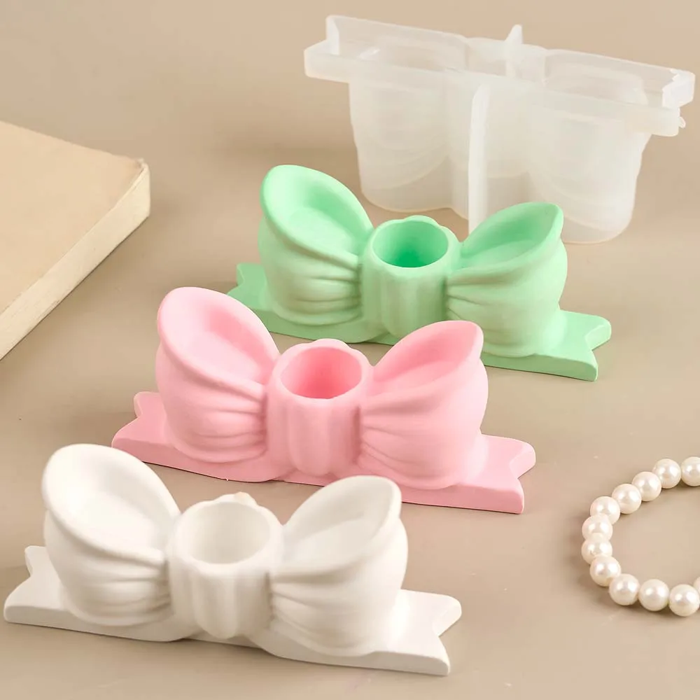 3D Bow Candle Holder Silicone Mold DIY Dinner Ornaments Bowtie Candlestick Making Plaster Resin Casting Molds Home Crafts Decor silicone mold