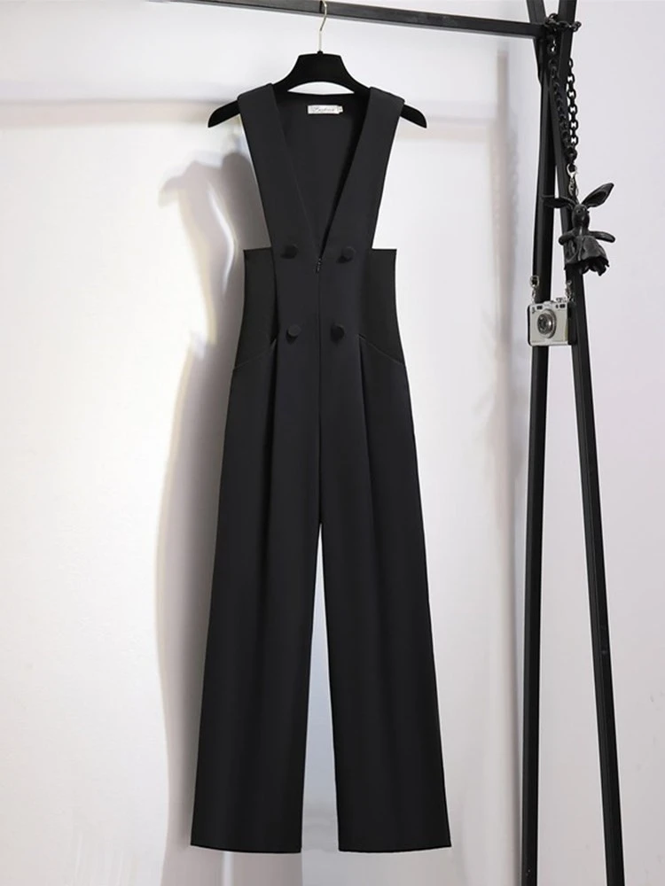 Elegant Style Women Jumpsuits Summer 2025 Vintage Black Office