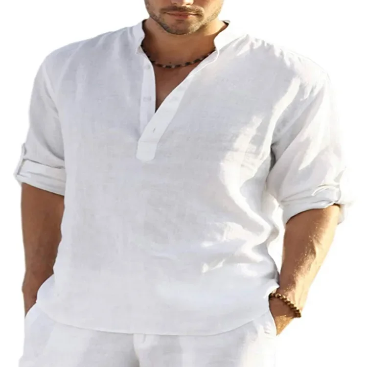 Men Cotton Linen Shirt Spring/Summer Long Sleeved Business Casual Loose Fitting S-5XL