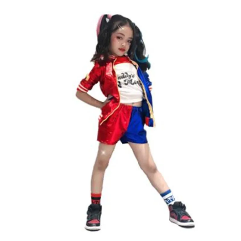 Cosplay Costume Harlee Quinzel Girls Clothing Joker Costume Party Suit Kids Hairband Stockings Sets Jacket T-shirt Fantasia Arlequina Adulta