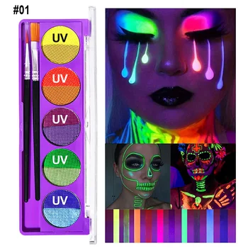 10 colori UV Neon Body Paint Palette Trucco Fluorescente Viso Body Painting Kit solubile in acqua per Halloween Natale Masquerade 1