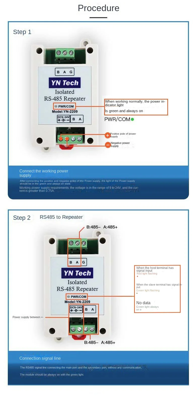 YN2219 2Channel RS485 Repeater Optoelectronic Isolation Industrial Grade Hub Sig