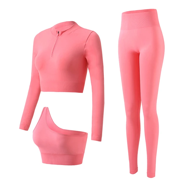 2/3Pcs Gym Set Women Seamless Yoga Suit Sports Bra Long Sleeve Zipper Top  High Waist Leggings Outfit Fitness Workout Clothes - AliExpress