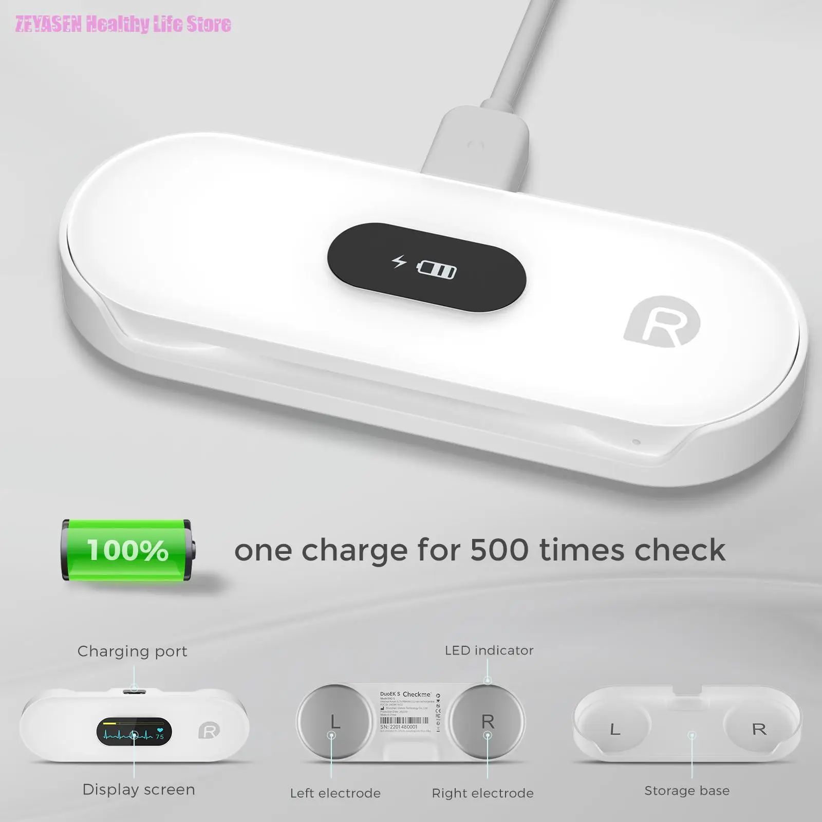 Zeyasen Holter Ecg Monitor Oled Bluetooth Ekg Cardiaco Heart Monitoring Wearable Electrocardiograma Unlimited Data Storage Share