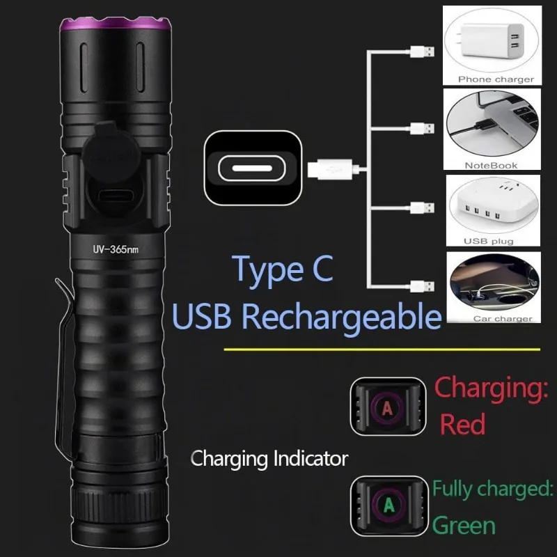 Rechargeable 5W UV Flashlight with Zoom - Black Light for Resin Curing and Pet Urine Detection