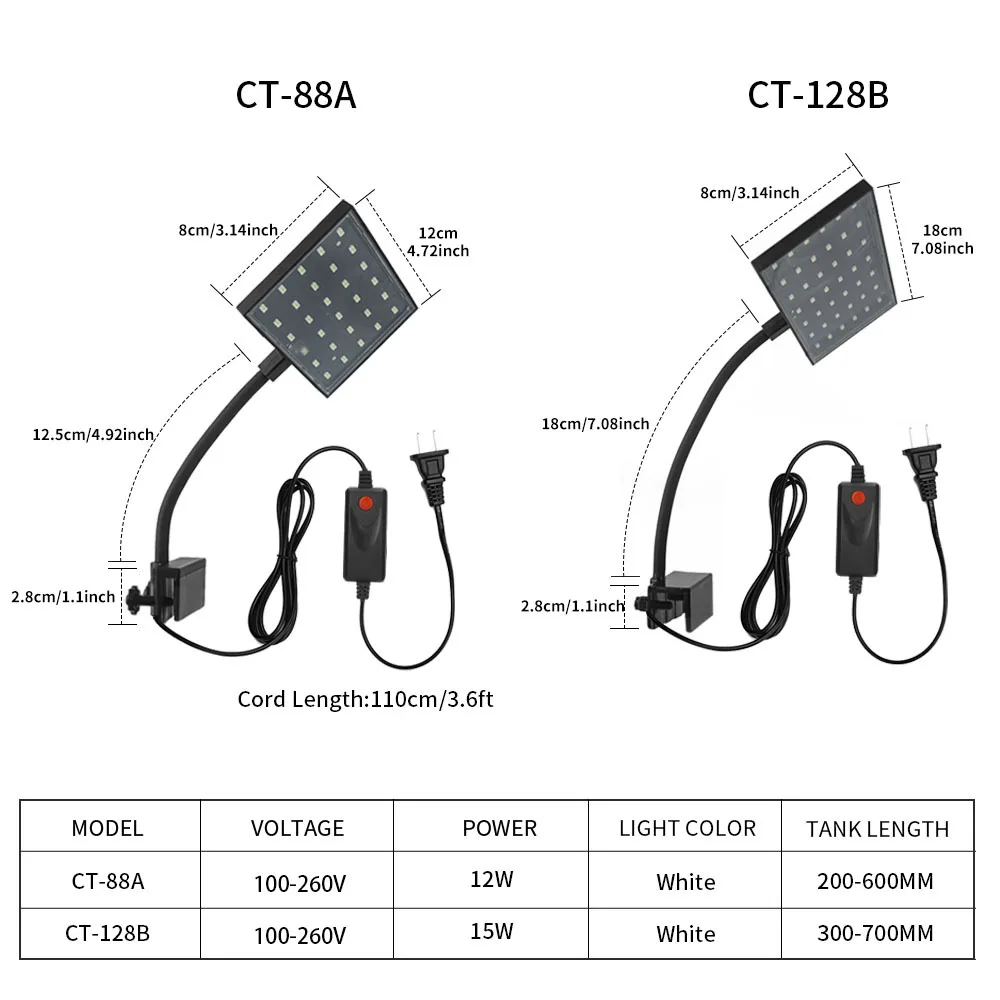Aquarium Light Led High Brightness Algae Lamp Landscaping Water Grass Clip Lamp Suitable For Fish Tanks Below 60cm