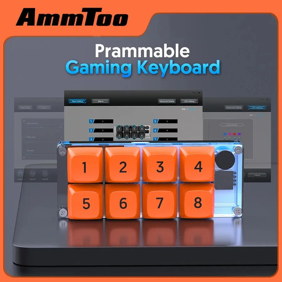 Ammtoo 8 키 기계식 키보드, 매크로 키, 완전 핫 스왑 가능 숫자 키패드, RGB 라이트, 게임용 미니 키보드