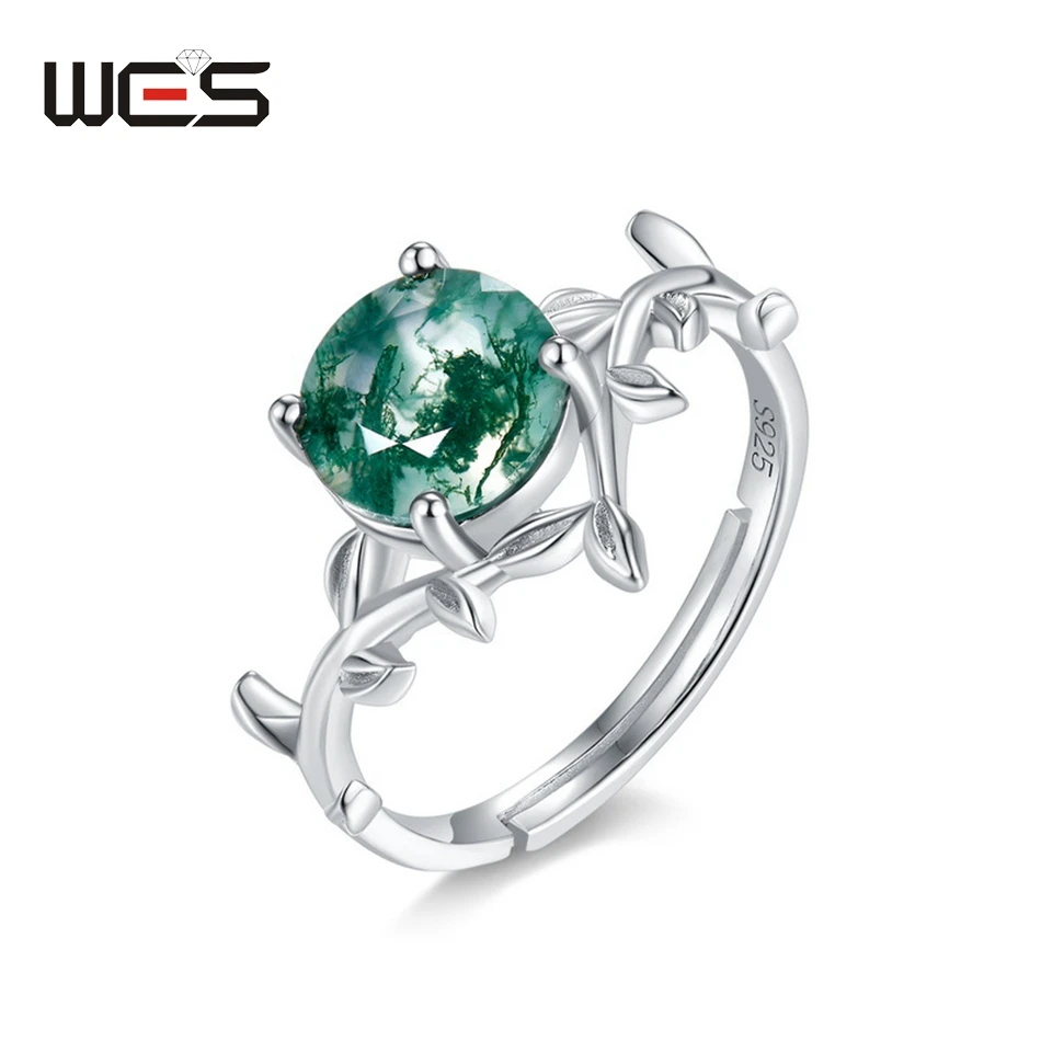 

WES 925 Sterling Silver Moss Agate Ring for Women Wedding Jewelry Natural Gemstone 8*8mm Valentine Party Gifts Certified Band