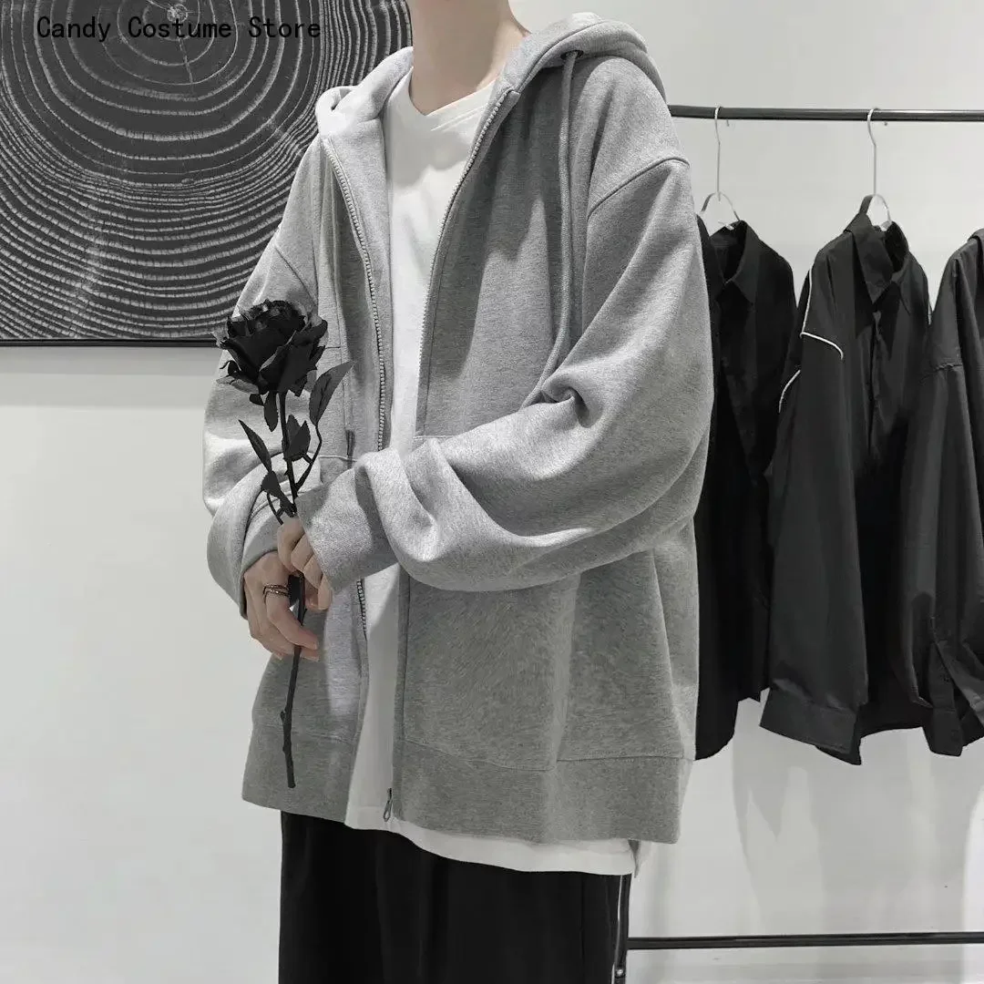 Mens Clothing Outerwear Jacket Solid Color Hoodie Men Casual Zipper Coats Korean Fashion Autumn and Winter Oversize Hoodies