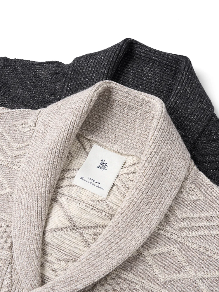 SIMWOOD Spring New Shawl Collar Cardigan Men 7 Gauge Jacquard Pattern Sweater Vintage Knitwear