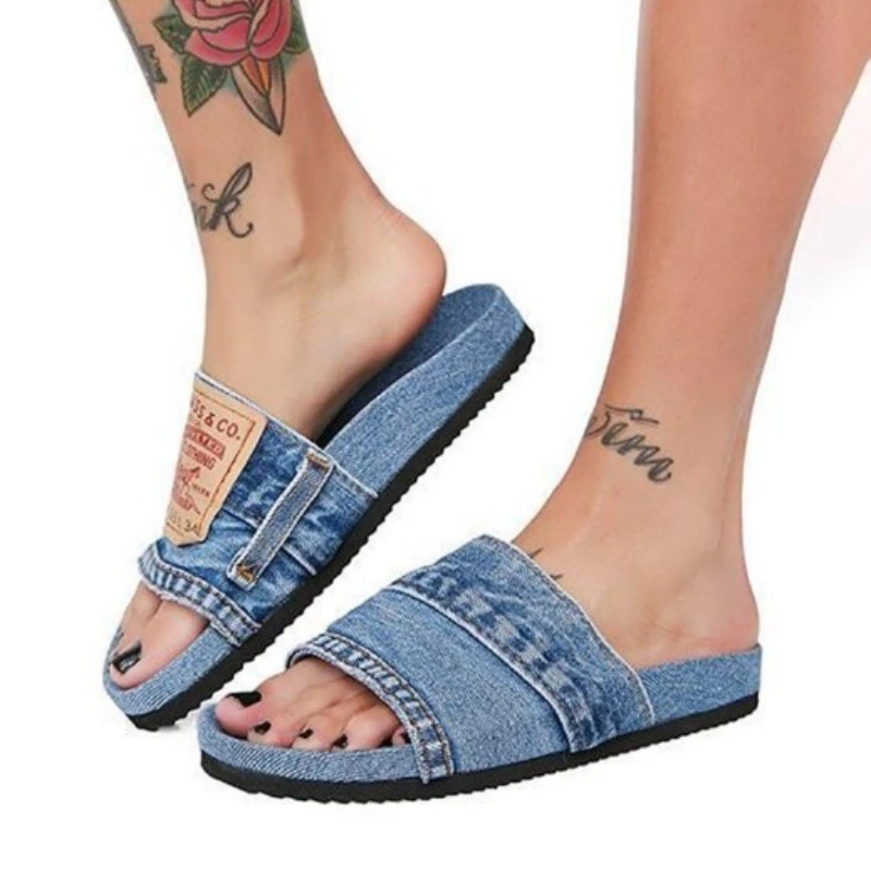 New Denim Slipper Female Shoes Non-Slip Comfortable Summer Flat Slippers Woman Slides Outdoor Beach Casual Shoes Women