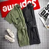 2024 Summer New Men's Japanese Short sleeved Shorts jumpsuit Set Trendy Retro Work Style jumpsuit Loose Set Ultra Thin Ice Silk 2
