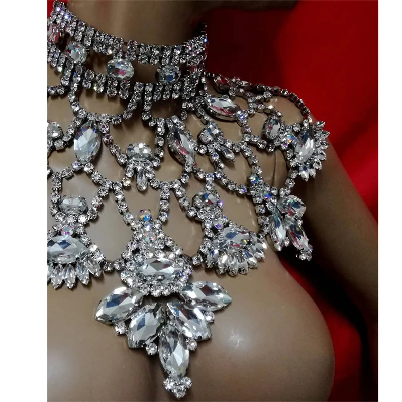 Bohemian Multilayer Strass Wasser Tropfen Anhänger Halsband Halskette Kragen Schmuck für Mädchen Luxus Kristall Schlüsselbein Kette Halskette – Detail 4
