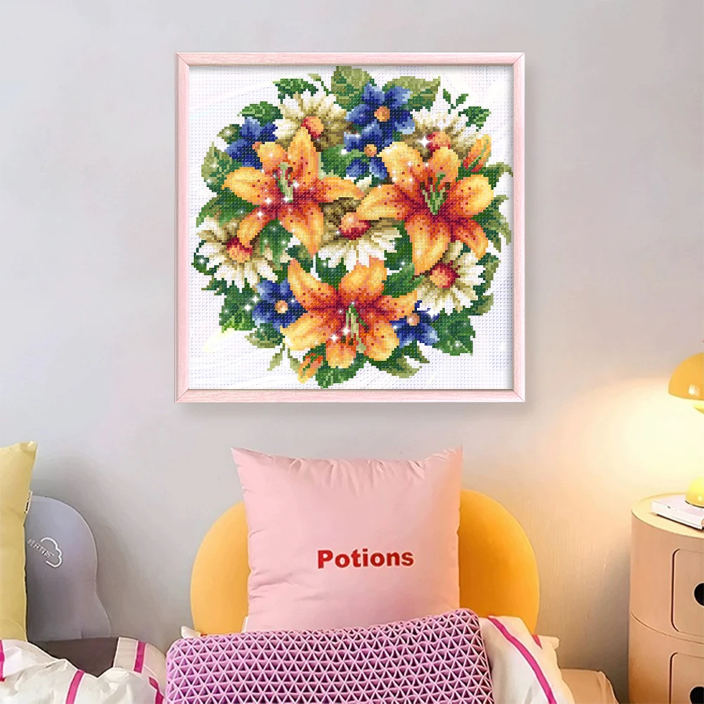 Partial Embroidery Beads Printed 9CT Flower Cross Stitch Kit Bead Embroidery Wall Hanging for New Year Gift