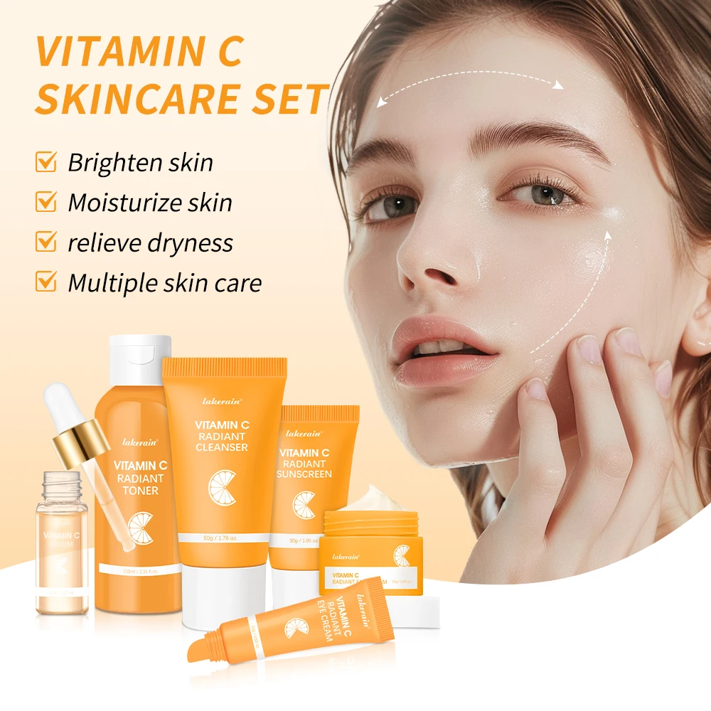 Skin Care Set Vitamin C Skincare Set 6-piece Set Including Toner Serum Eye Cream Face Cream Sunscreen Cleanser Deep Moisturizing Skin