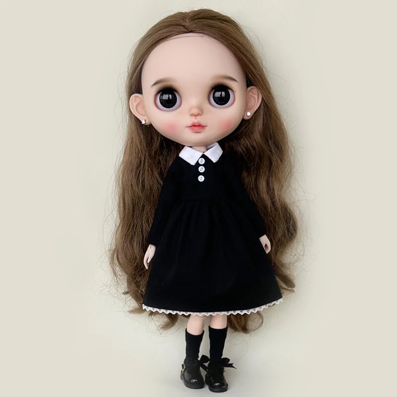 New Arrival Handmade Blythe Clothes Round Neck Long Sleeve Black Dress for Barbie Blyth OB24 Azone 1/6 Doll Accessories 1 6 bjd clothes set green grid dress coat for barbie doll clothes outfits princess dancing dresses 11 5 dolls accessories toys