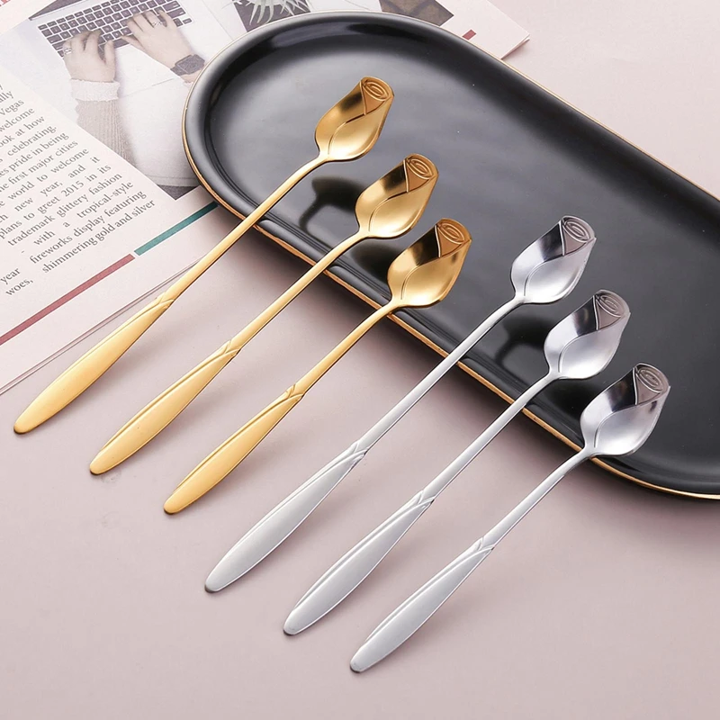 

Long Handle Cherry Rose Coffee Stirring Spoon Stainless Steel Honey Mixing Teaspoon Ice Cream Dessert Scoop Decor For Kitchen