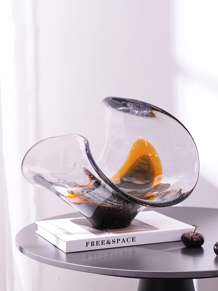 Italian Art Sea Wave Shaped Glass Fruit Plate Living Room Coffee Table Dining Room House Ornaments Storage Bowl Tray 5