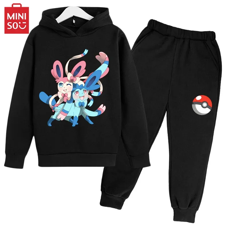 

Miniso Harajuku Fashion Fall Children's Suit/Winter Children's cartoon hoodie + cotton sweatshirt suit for baby boys and girls