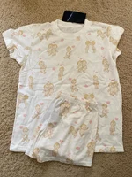 Angel Baby Heart Print T-shirt Shorts Set Woman Short Sleeve Tee+Straight Sweatshorts Sweet Cute Cotton Home Pajama 2 Piece Sets 1