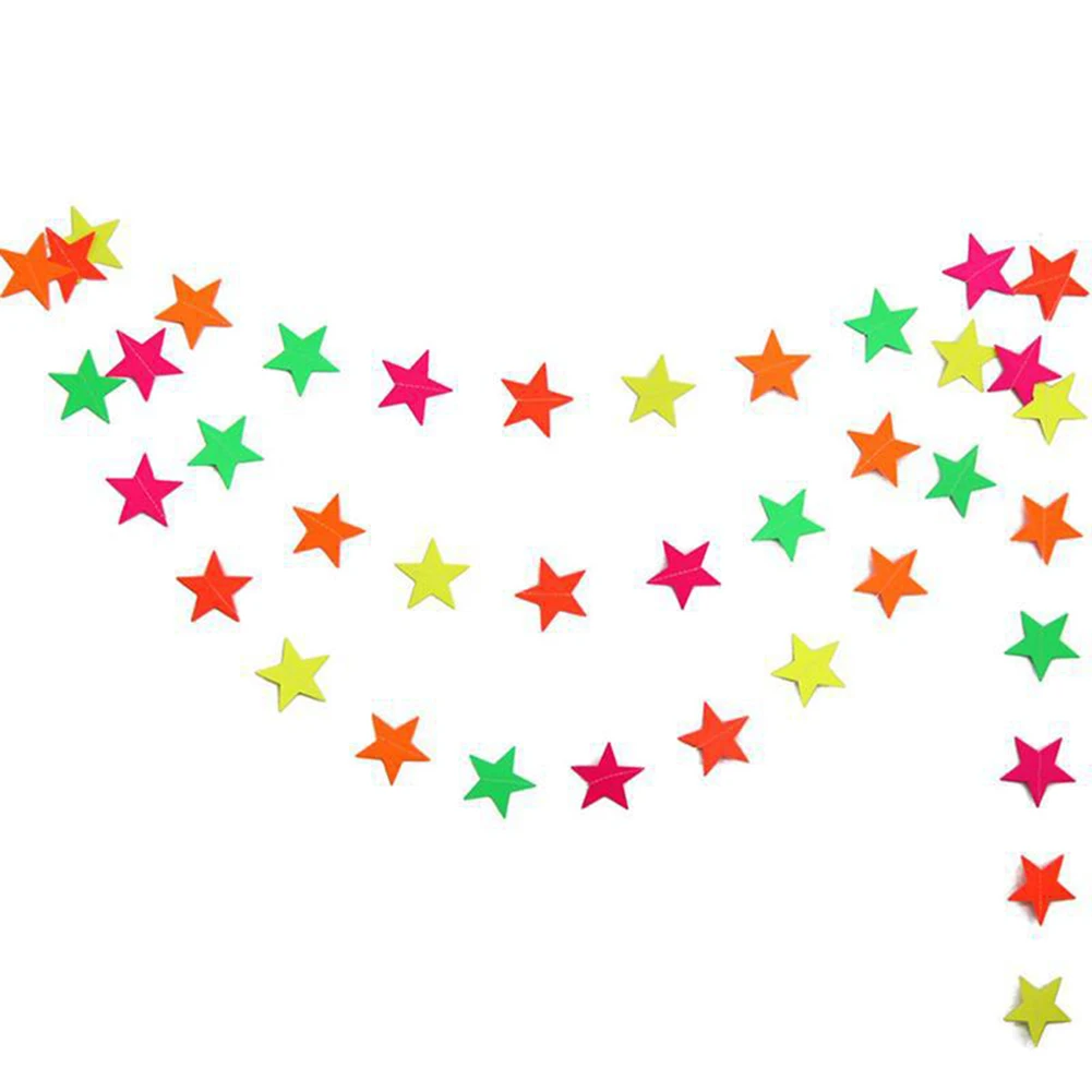 Neon Fluorescent Garland Round Stars Blacklight Glow Party Decor Happy Birthday Banner Baby Shower Supplies Wedding Decoration For paper garland birthday banner paper birthday banner party decorations