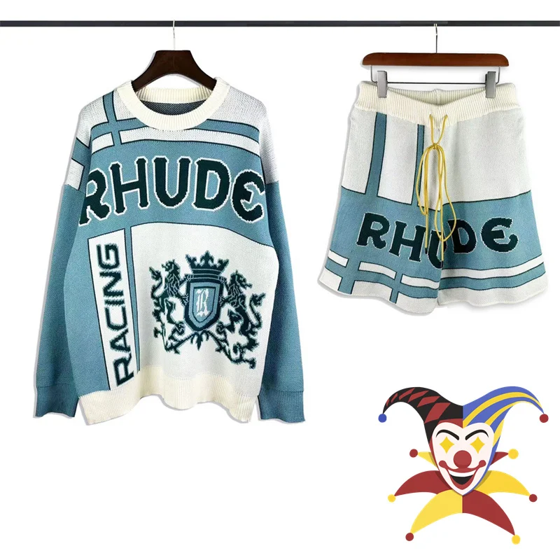 

2023ss Rhude Knit Jacquard Shorts Men Women Top Quality Drawstring Breeches
