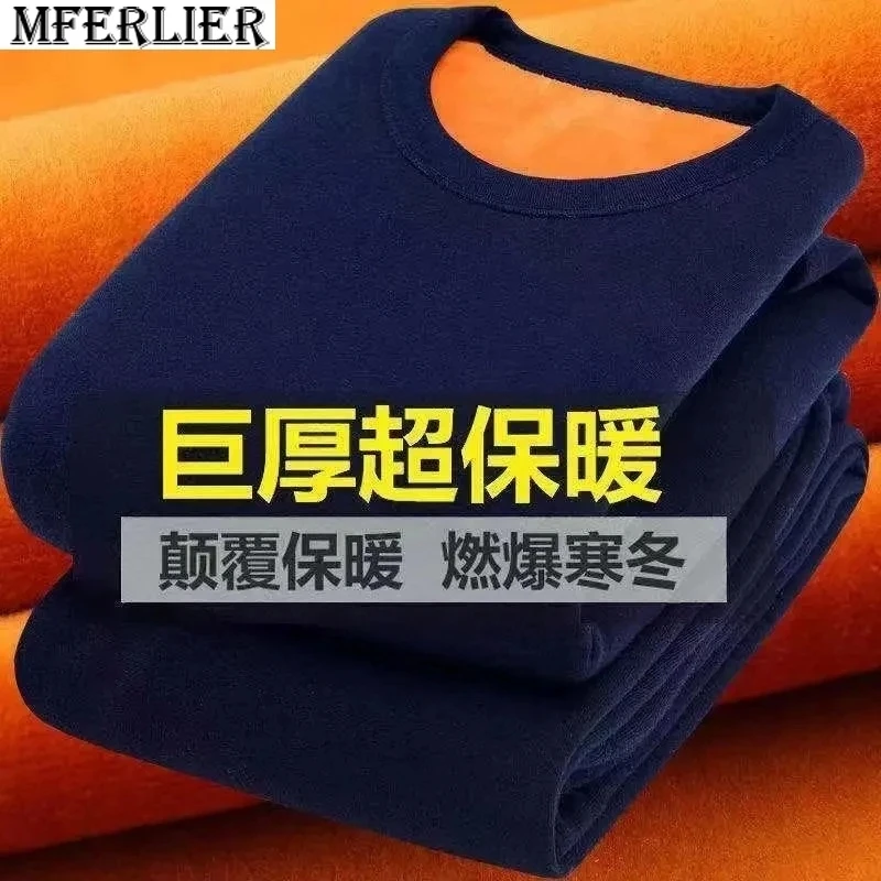 

plus Size 9XL 150KG Thicken Winter Men warm Thermal Underwear Fleece Tops and pants Long Sleeve Cotton Soft Underwear 54