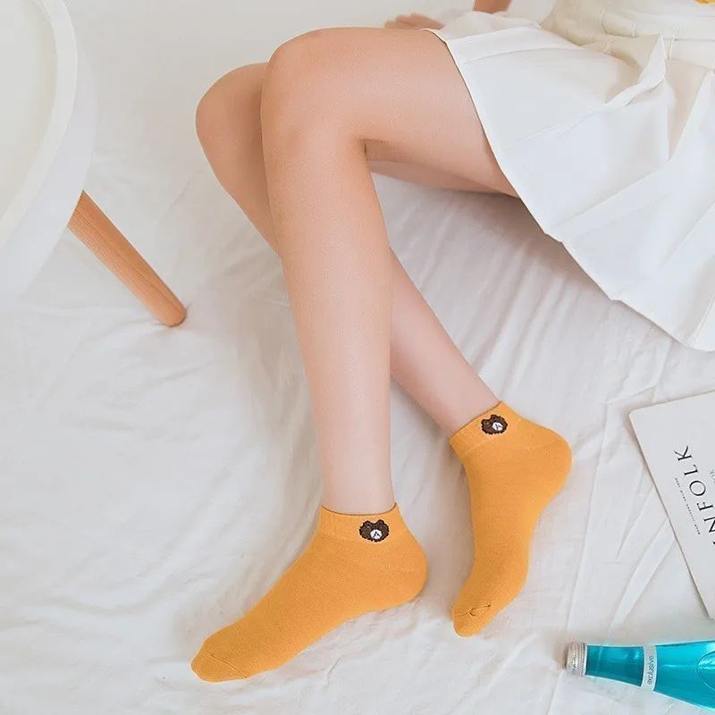 Women Cute Bear Socks Low Tube Socks Set Fashion Breathable For Female Casual Style Comfortable 10 Pairs