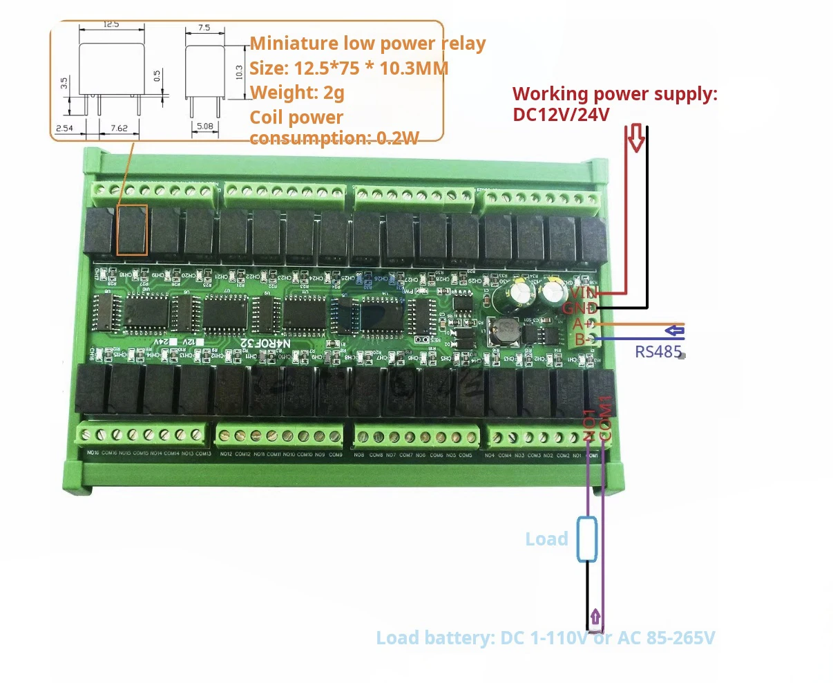 Mini Size 32CH RS485 Relay Modbus Rtu PLC IO Expansion Module 2A Low Power Inter