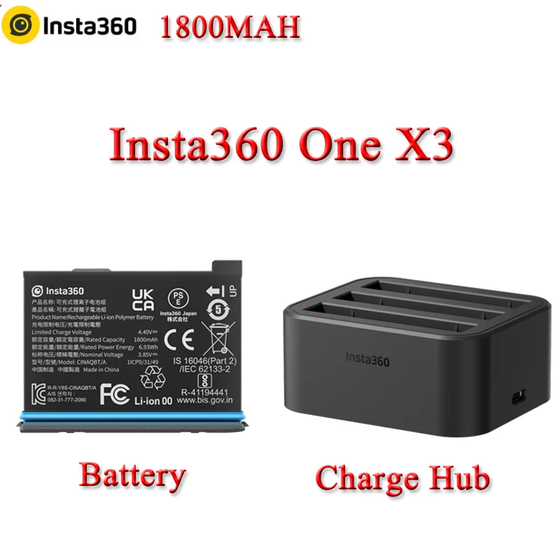 XINGLT 2 Packs 360 X3 Waterpoof Batteries With Charger Hub For Insta