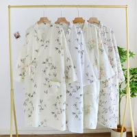 2026 Japanese kimono spring/summer women's bathrobe 100% cotton pajama printed simple kimono bathrobe thin home clothing Ladies