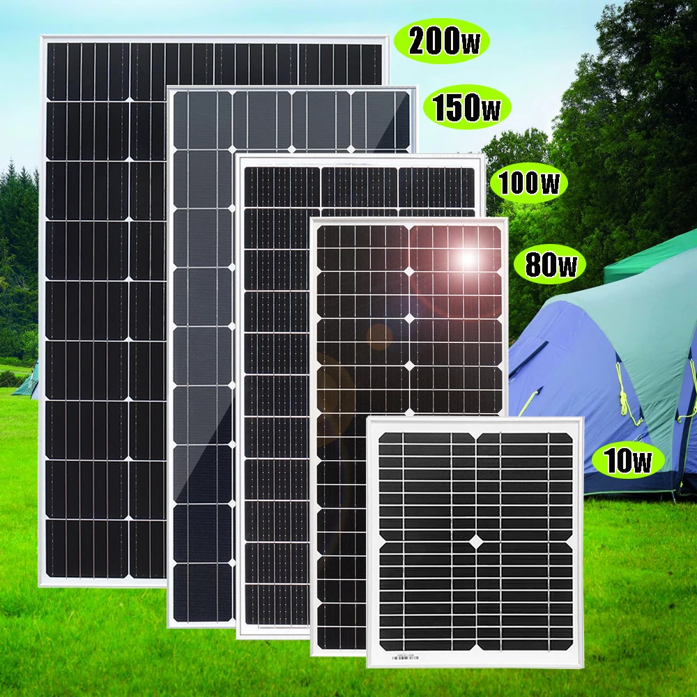 200w 150w 100w 80w 10w panneau solaire rigide 12v chargeur de batterie verre trempé panneau photovoltaïque monocristallin maison camping-car voiture