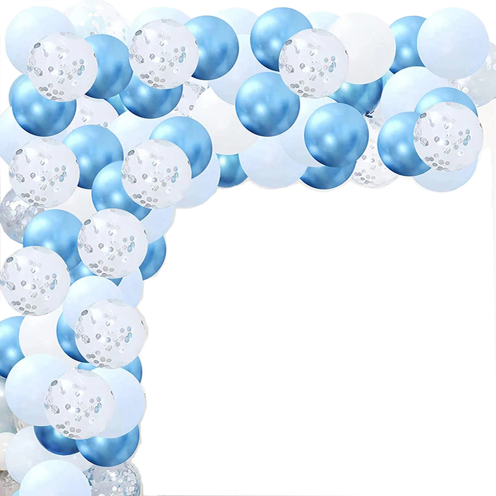 

124Pcs White Ballon Garland Arch Kit Metallic Blue and Silver Confetti Latex Globos for Wedding Birthday Party Baby Shower Decor