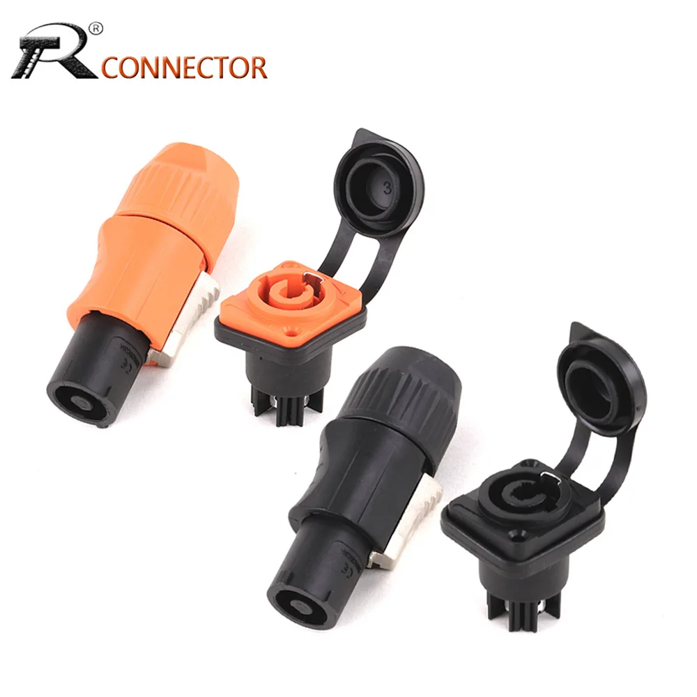 Pinos Entrada Saída Powercon Macho Plug Connector & Fêmea Chassis Tomada Ip65 à Prova d Água 20a 250v Preto Laranja 50 Pcs