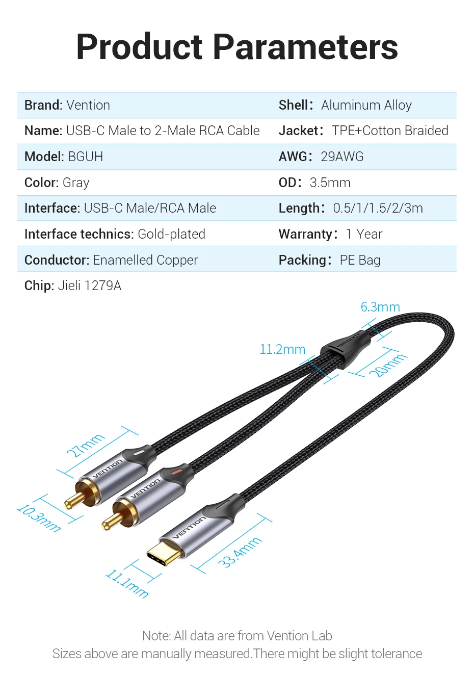 USB C to 2RCA Audio Cable Type C to RCA for Car Auxiliary Stereo Speaker Amp Cor