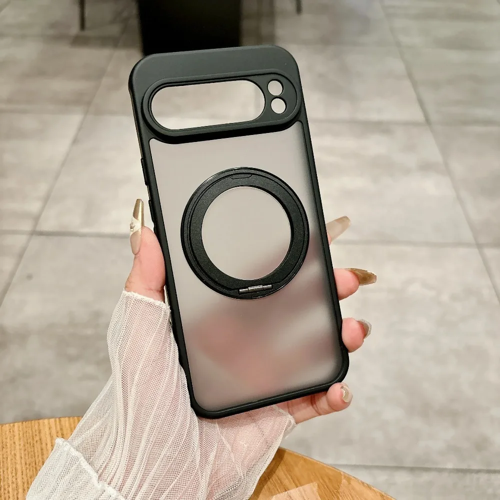 Matte Rotating Magnetic Bracket Case with Transparent Shockproof Back Cover and Holder Stand