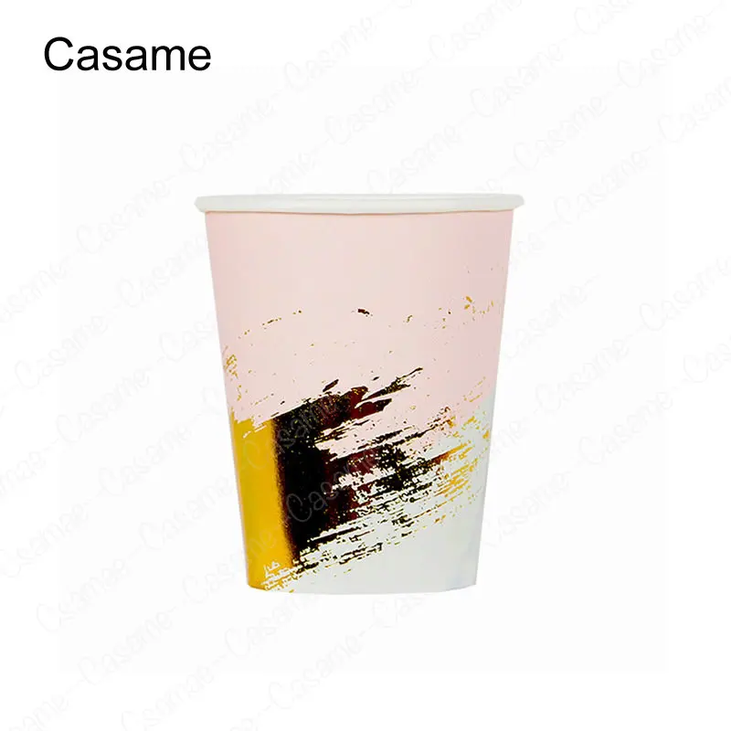 Gold Pink Luxury Paper Cups Children Birthday Party Decorations Kids Party Supplies Cups Disposable Tableware Sets Cute
