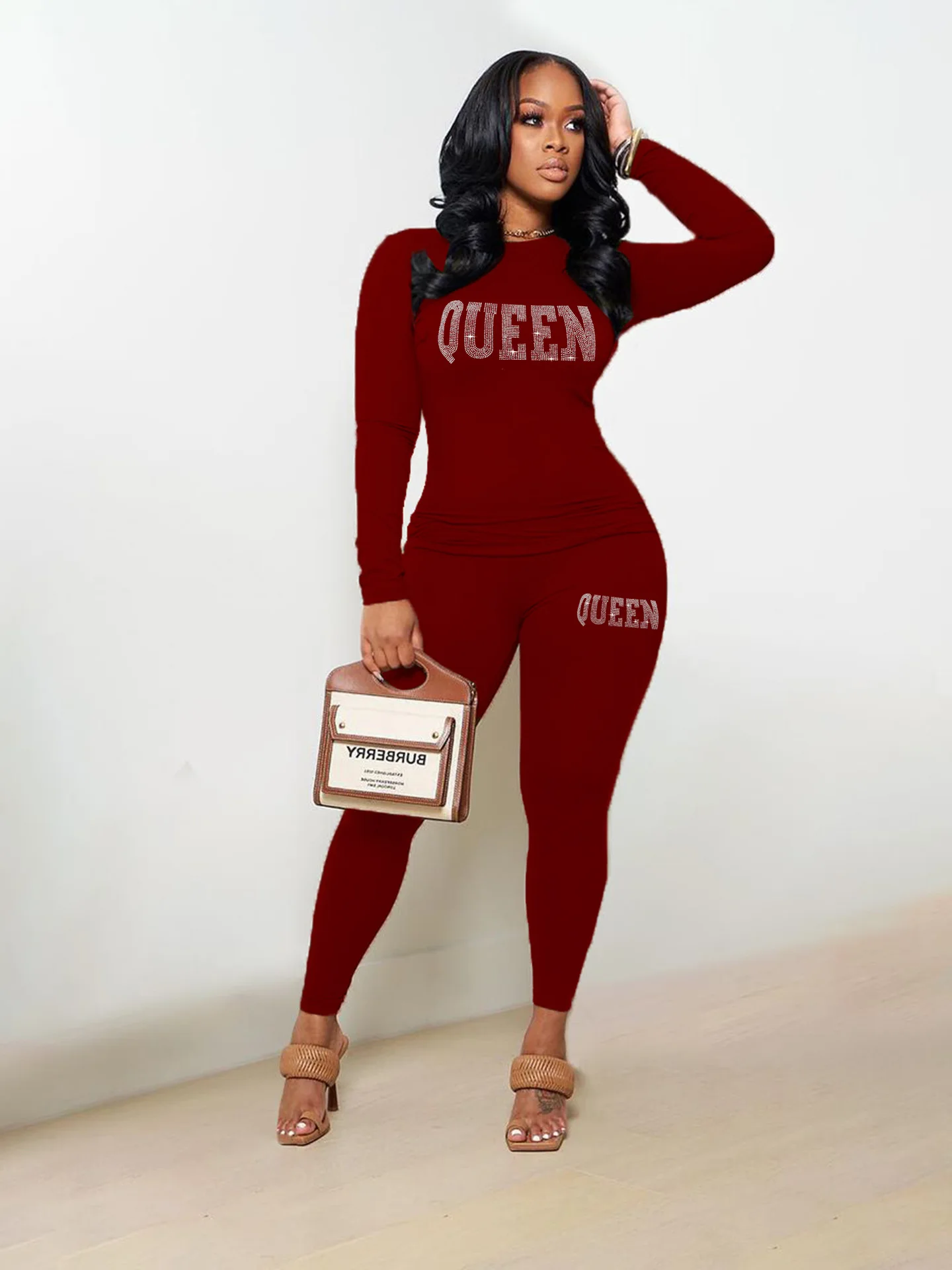 European and American women\'s new fashion rhinestones in autumn and winter sports and leisure two-piece suit women  with pocket