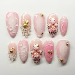 Elegant French Almond False Nails - 24Pcs Pink Stiletto with Glue & White Edge Design (B2806090)
