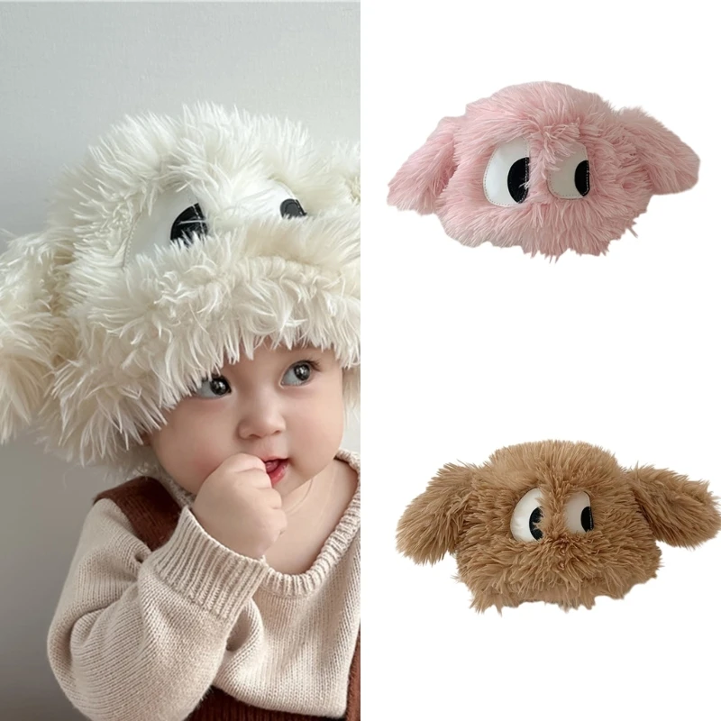 

Cute 3D Eyes Hat for Toddler Winter Plush Beanie Cartoon Ear Skull Cap Cosplay Party Hat for 1-3Year Kids Furry Bucket