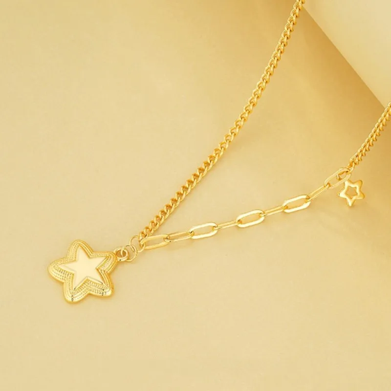 14K Gold Plated Star Shape Necklace for Women Elegant Adorable Luckly Star Chain Neck Decotraion Choker Jewelry Best Gift