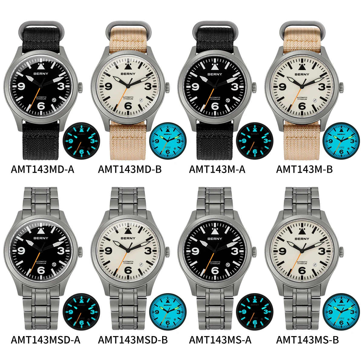 BERNY パイロットウォッチ フルチタン BERNY Pilot Titanium Mechanical Men Wristwatch Sapphire AR