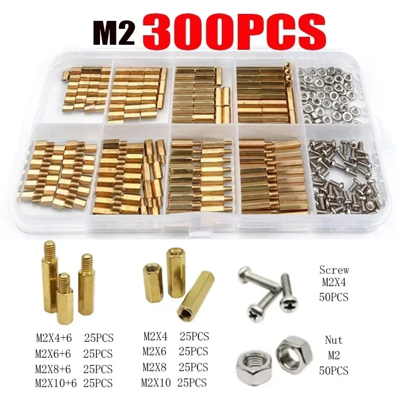 Walfront M2 Brass Standoff Nut Set - Hex Column Female/Male Spacers & Screws
