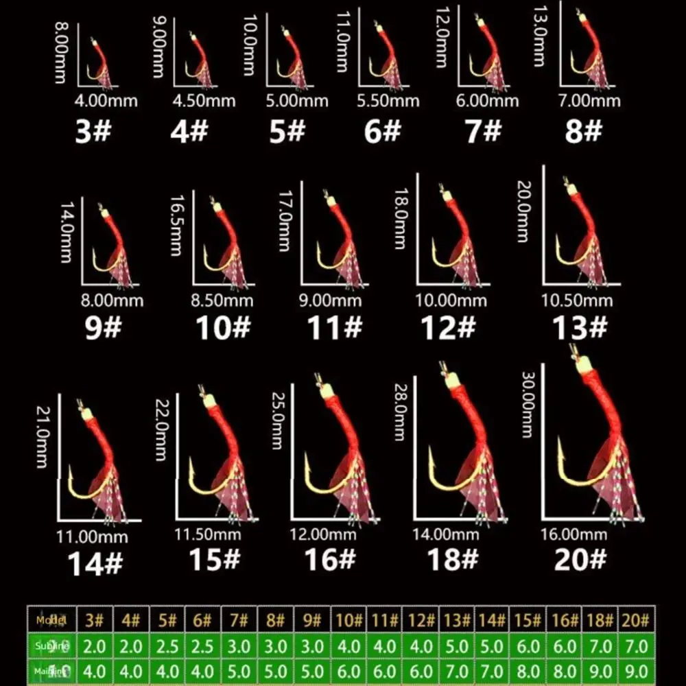 2Park Luminous Bean Sabiki String Hook Rig Wobbler 10 Sizes Bionic String Hook Rubber Fishing Hooks for Sea/Freshwater Fishing