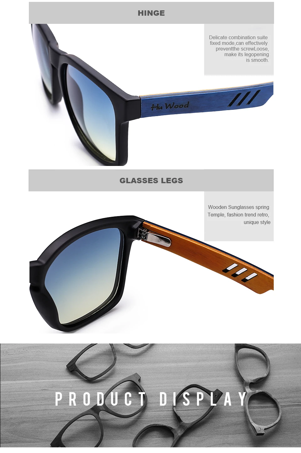 HU WOOD Markendesign-Sonnenbrille für Männer, handgefertigte Sonnenbrille aus Zebraholz, polarisierte Gläser, Fahrschutz, UV400, GR8011 – Detail 4