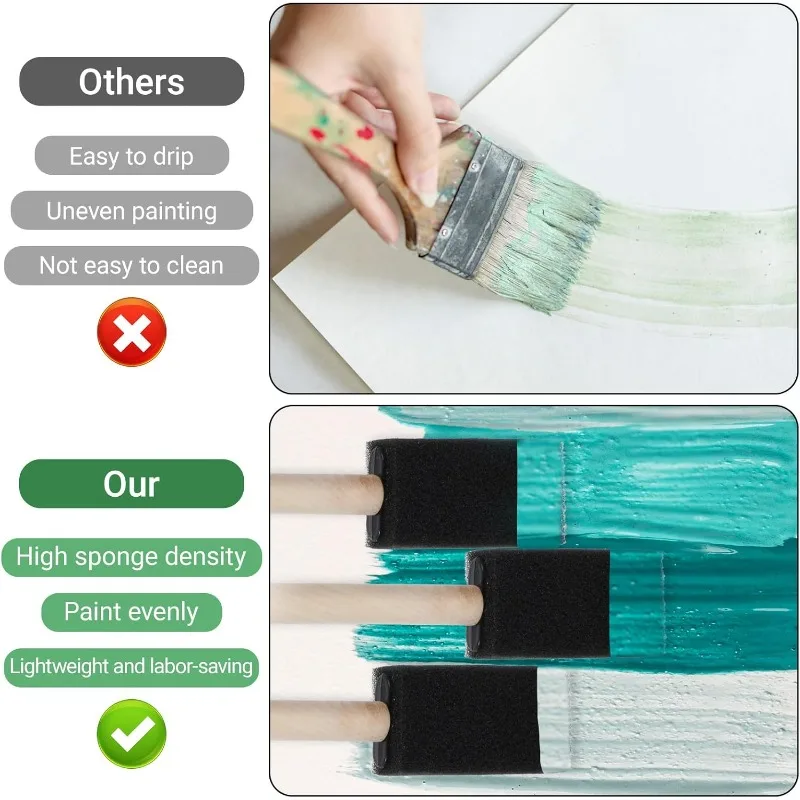 단일 나무 손잡이 검은 스폰지 페인트 브러시 유치원 어린이를위한 내구성있는 그림 도구 어린이 Diy 낙서 예술 창조