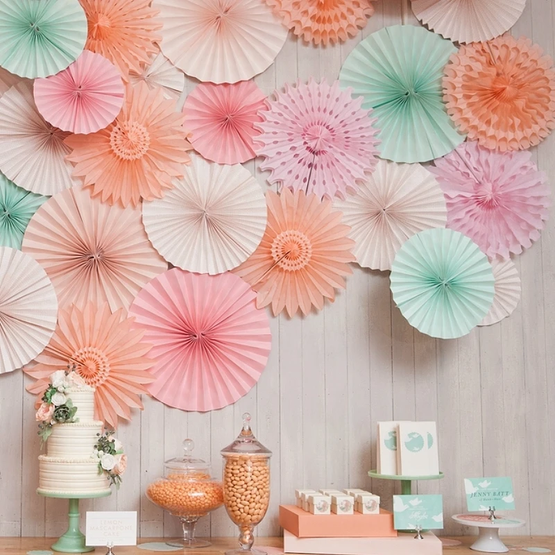 Decoration Crafts Paper Fan Tissue Flower Party Banner Wall Hanging Pendant 