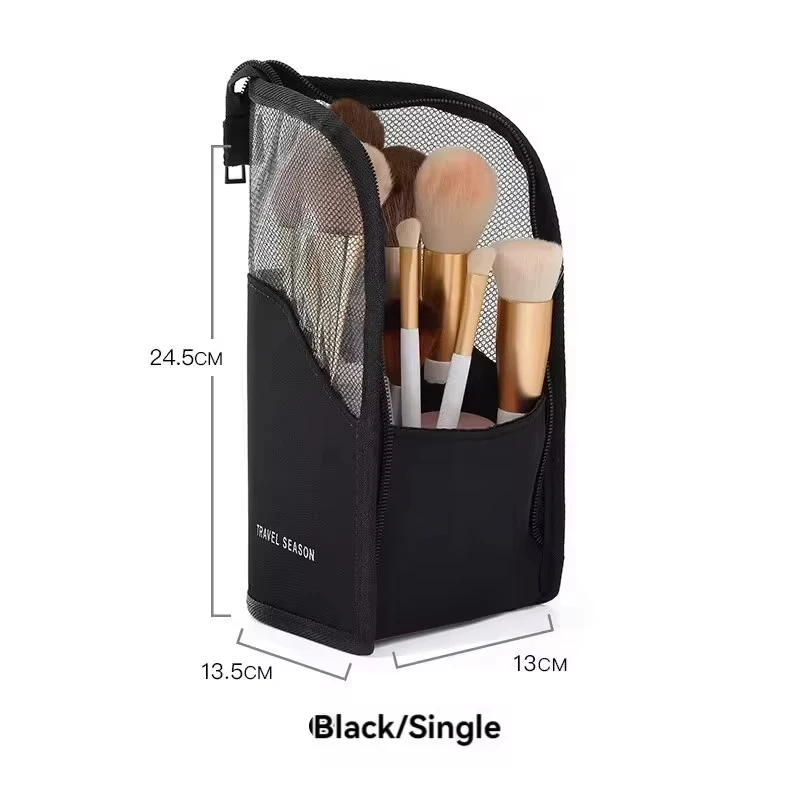 1PCS Women Transparent Zipper Vertical Cosmetic Bag Portable Travel Makeup Brush Storage Rack Women Toiletries Organization Bag